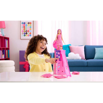 Barbie Rise & Surprise Doll & Accessories, Pet Birthday Series with 12 Surprises Including Slide & Color-Change Activity