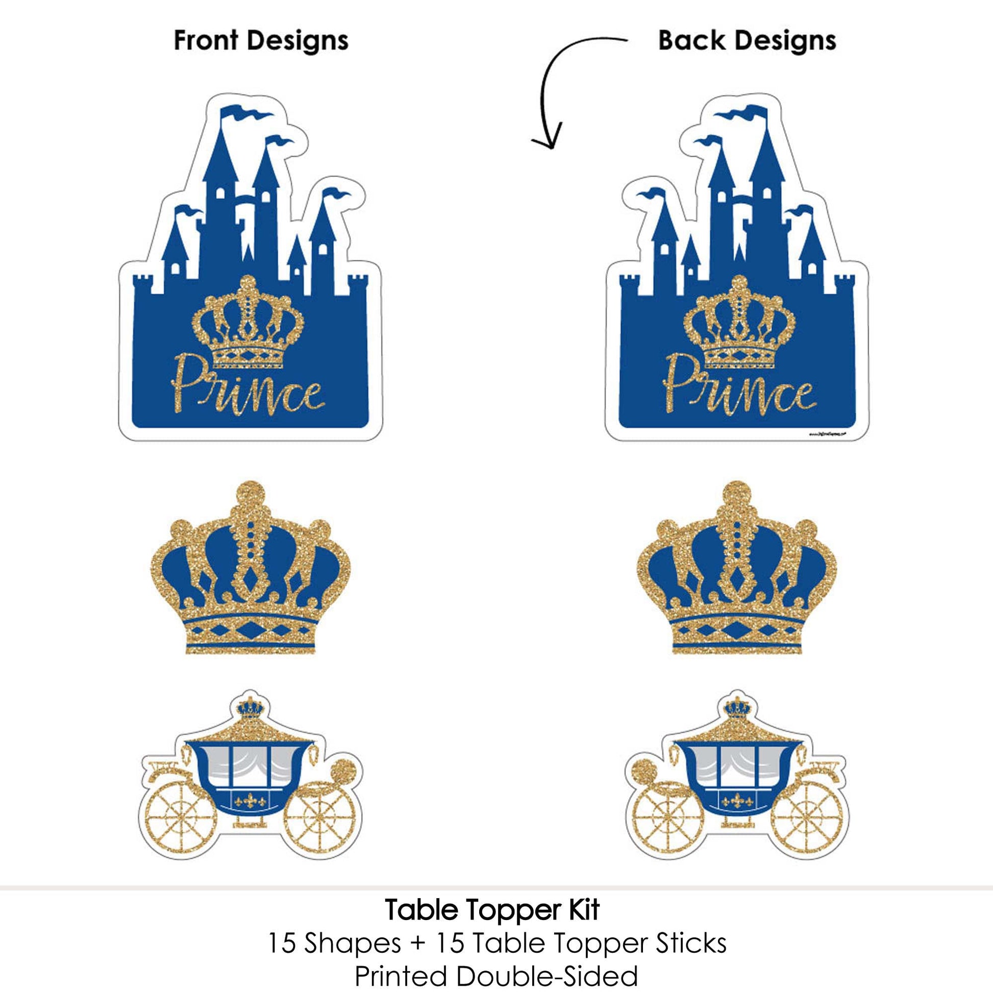 Big Dot of Happiness Royal Prince Charming - Baby Shower, Birthday Party Centerpiece Sticks - Table Toppers - Set of 15