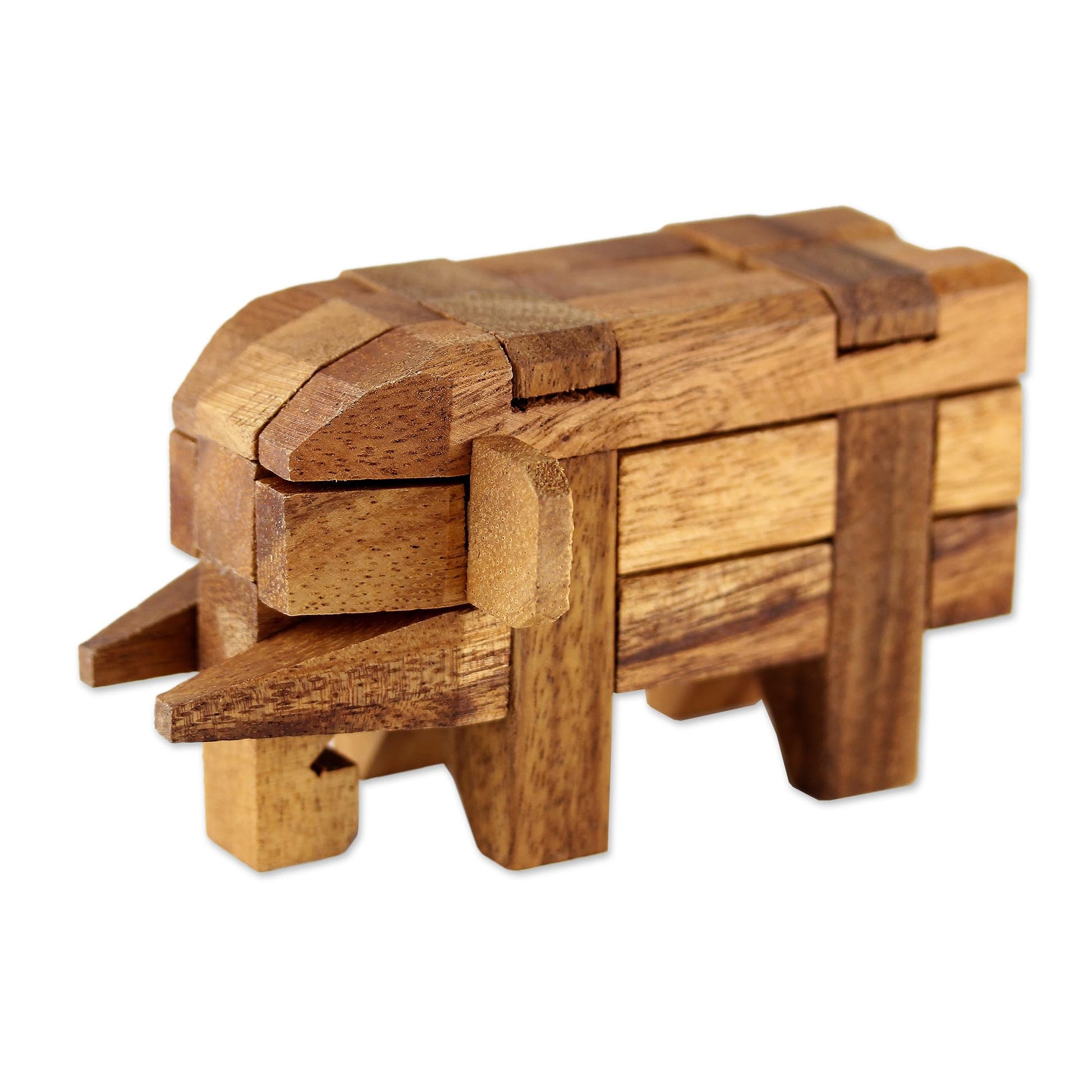NOVICA Brown Raintree Wood Elephant Puzzle Game, 'Puzzles'