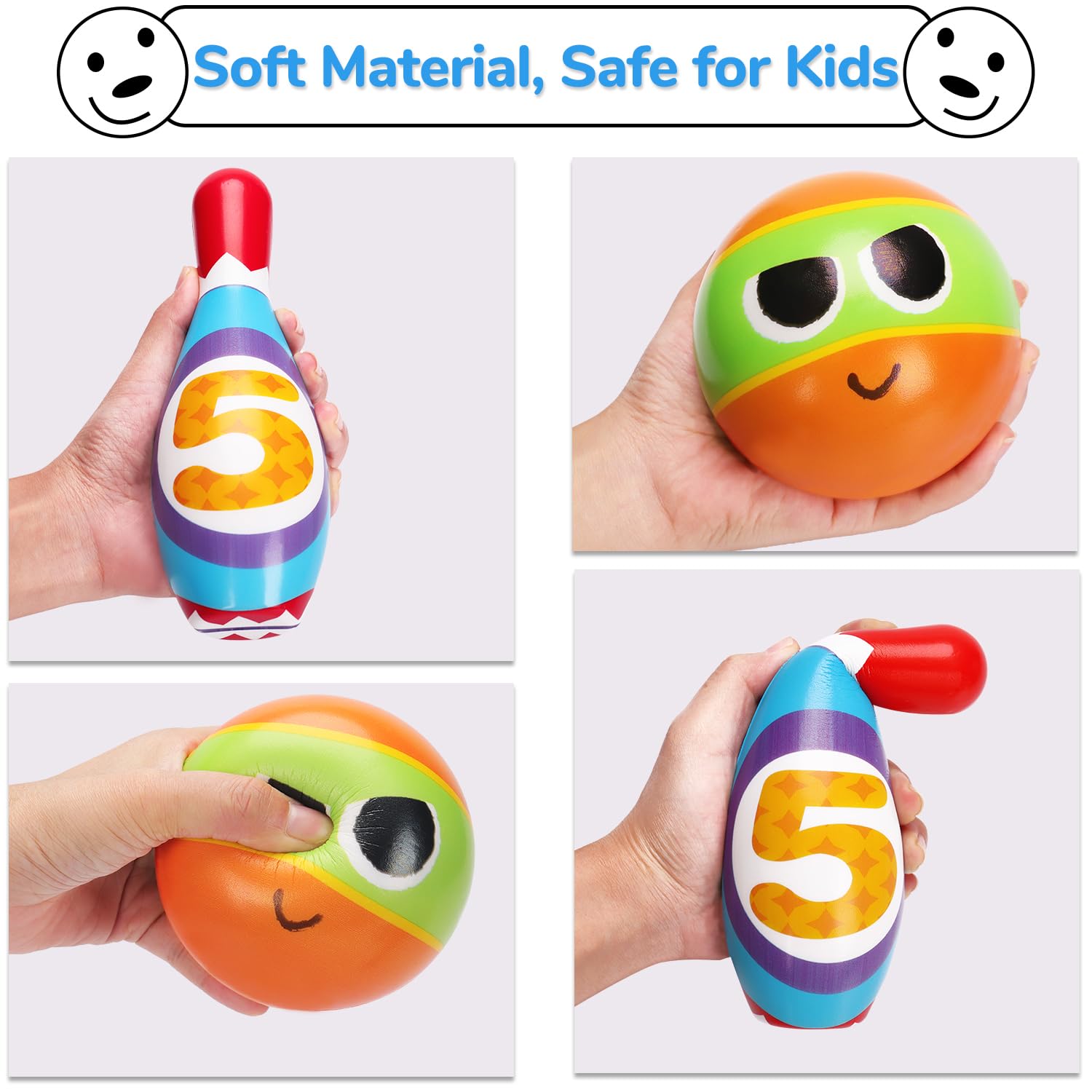 AugToy Kids Bowling Toy Set, Toddler Indoor Outdoor Activity Play Game Toys for Boy Girl, Soft 10 Foam Bowling Pins & 2 Balls, Educational Children