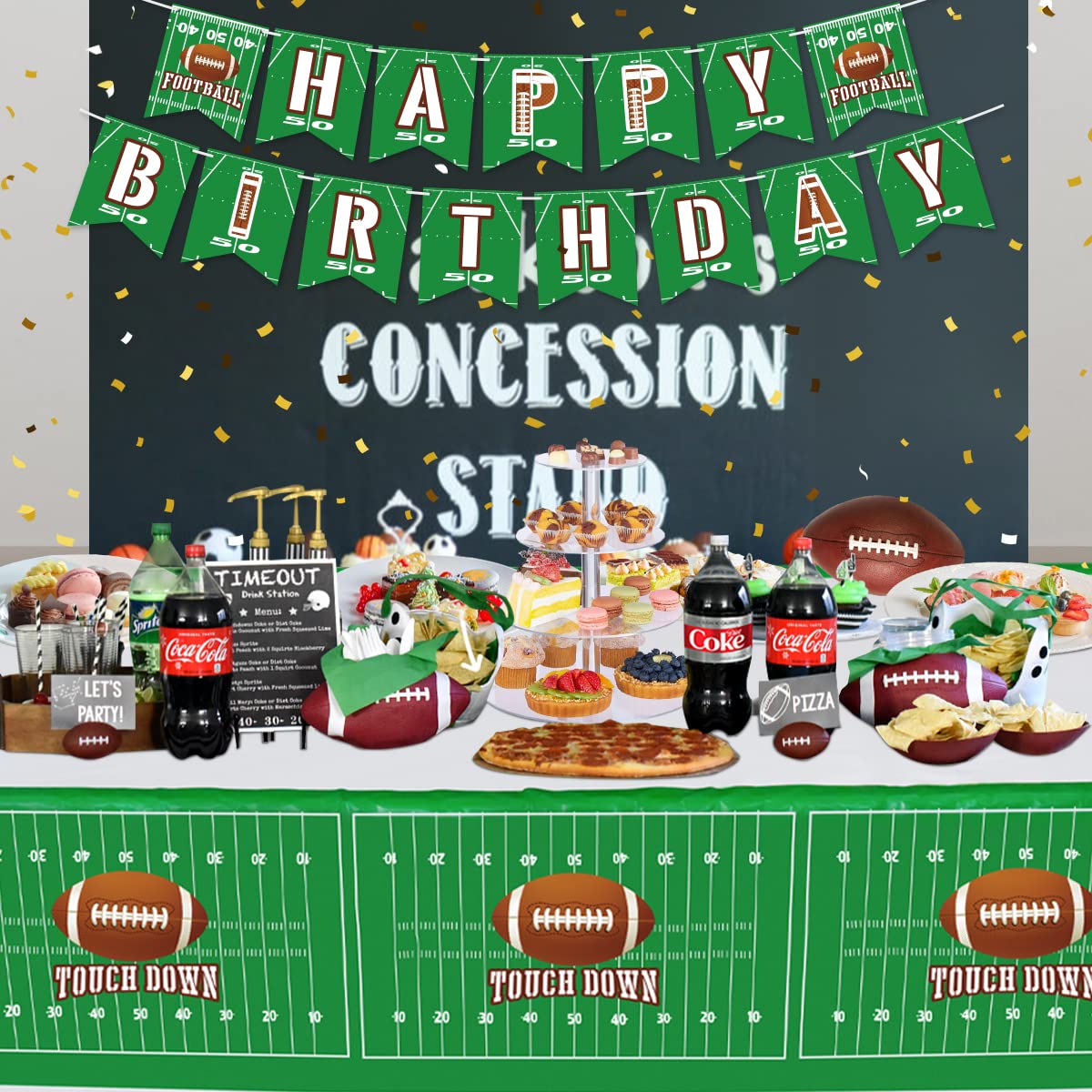4 Pack Football Themed Tablecloths Disposable Plastic Football Table Cover Supplies Rectangular Game Day Tablecloth Football Field for Tailgate