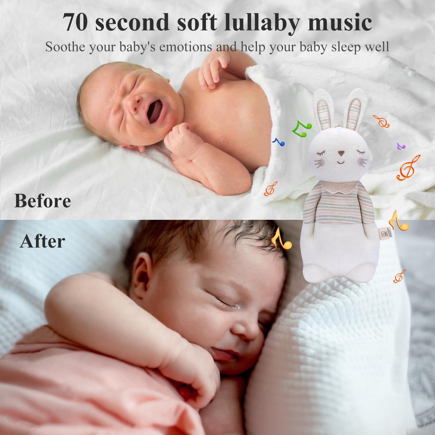 Newborn Baby Toys, Soft Cotton Stuffed Bunny Toy with Lullaby Music for Boy & Girl Babies 0-3-4-6+ Months,Easter Gift for Baby (Mrs.Bunny)