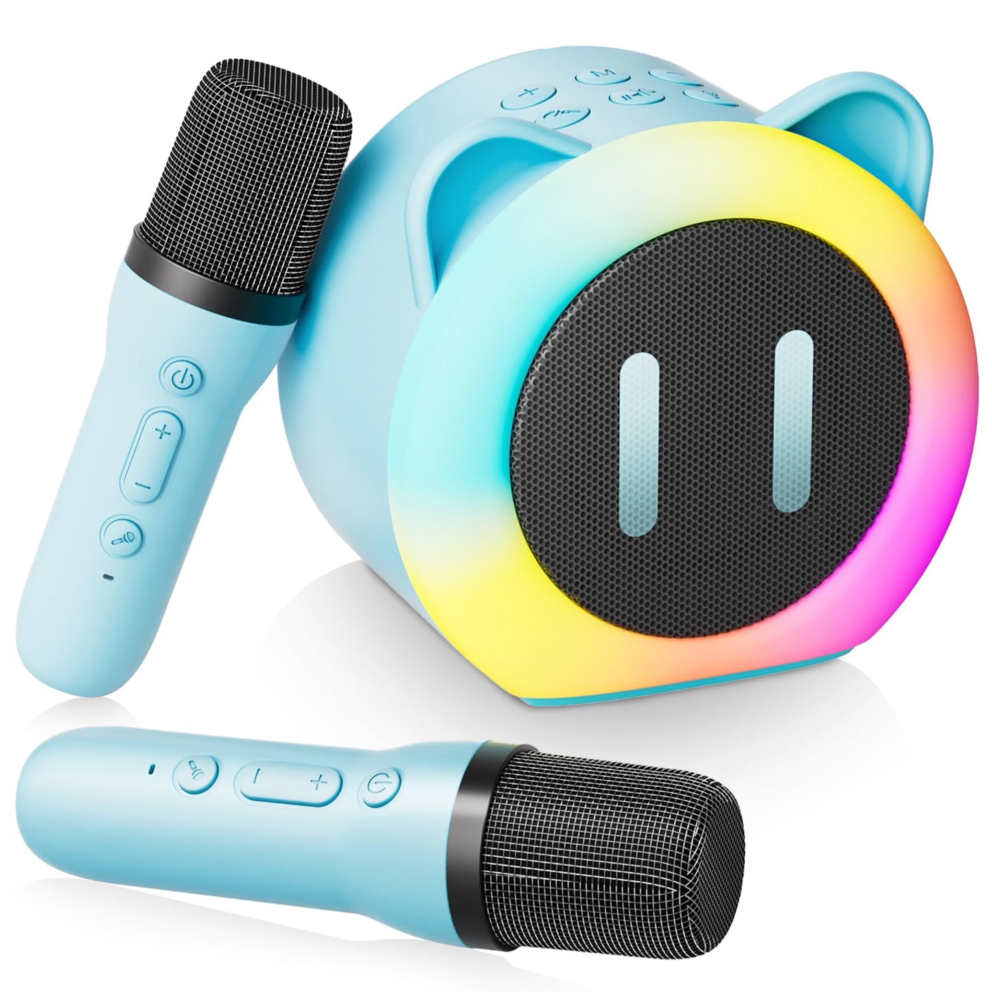 Mini Karaoke Machine for Kids Adults?Portable Karaoke Speaker with 2 Wireless Microphones?Toys Birthday for Girls 4,5,6,7,8,9,10,11,12+ Years (Blue)