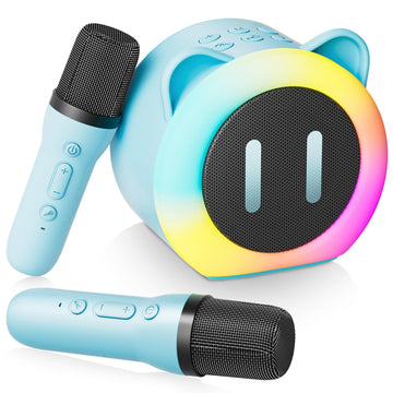 Mini Karaoke Machine for Kids Adults?Portable Karaoke Speaker with 2 Wireless Microphones?Toys Birthday for Girls 4,5,6,7,8,9,10,11,12+ Years (Blue)