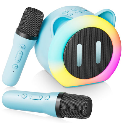 Mini Karaoke Machine for Kids Adults?Portable Karaoke Speaker with 2 Wireless Microphones?Toys Birthday for Girls 4,5,6,7,8,9,10,11,12+ Years (Blue)