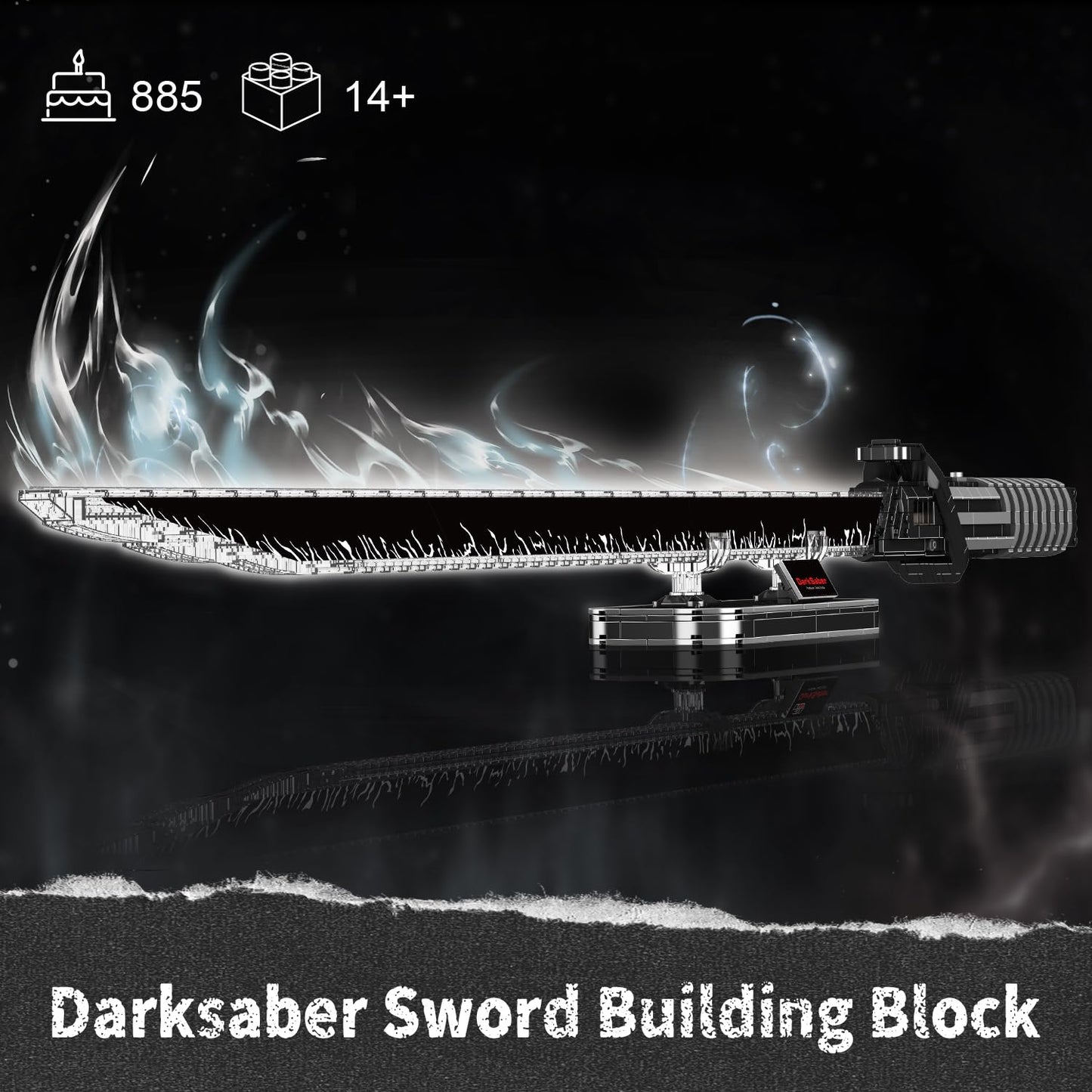 Mould King Dark Sword Building Set - 45.67" Rechargeable LED Lightsaber with Display Stand, DIY Assembly STEM Model Kit for Adults, Creative