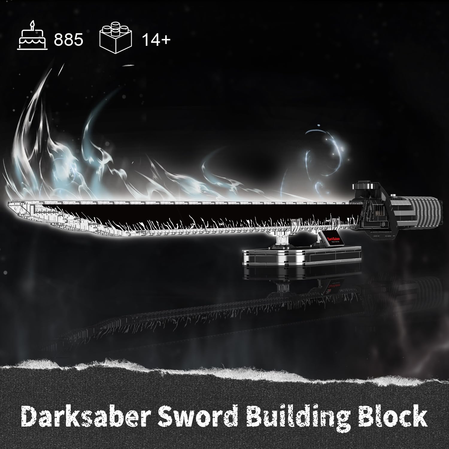 Mould King Dark Sword Building Set - 45.67" Rechargeable LED Lightsaber with Display Stand, DIY Assembly STEM Model Kit for Adults, Creative