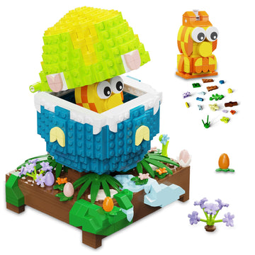QOQ Easter Egg Building Toy, Fillable Easter Egg and Chick Micro Mini Bricks Set for Adults Kids Boys Girls Age 8+, Basket Stuffer or Gift Idea