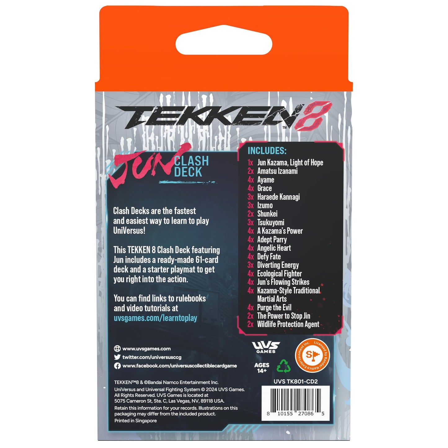 UFS Gamse UniVersus Tekken 8: Clash - Jun Ready to Play Character Deck, Collectible Card Game, Paper Play Mat, Officially Licensed