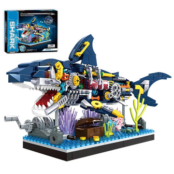 TENYEAH Shark Building Block Set, Ocean Building Set, Cool Mechanical Rotatable Shark Toys, Birthday Creative Ideas Gifts for Adults (499 Pcs)