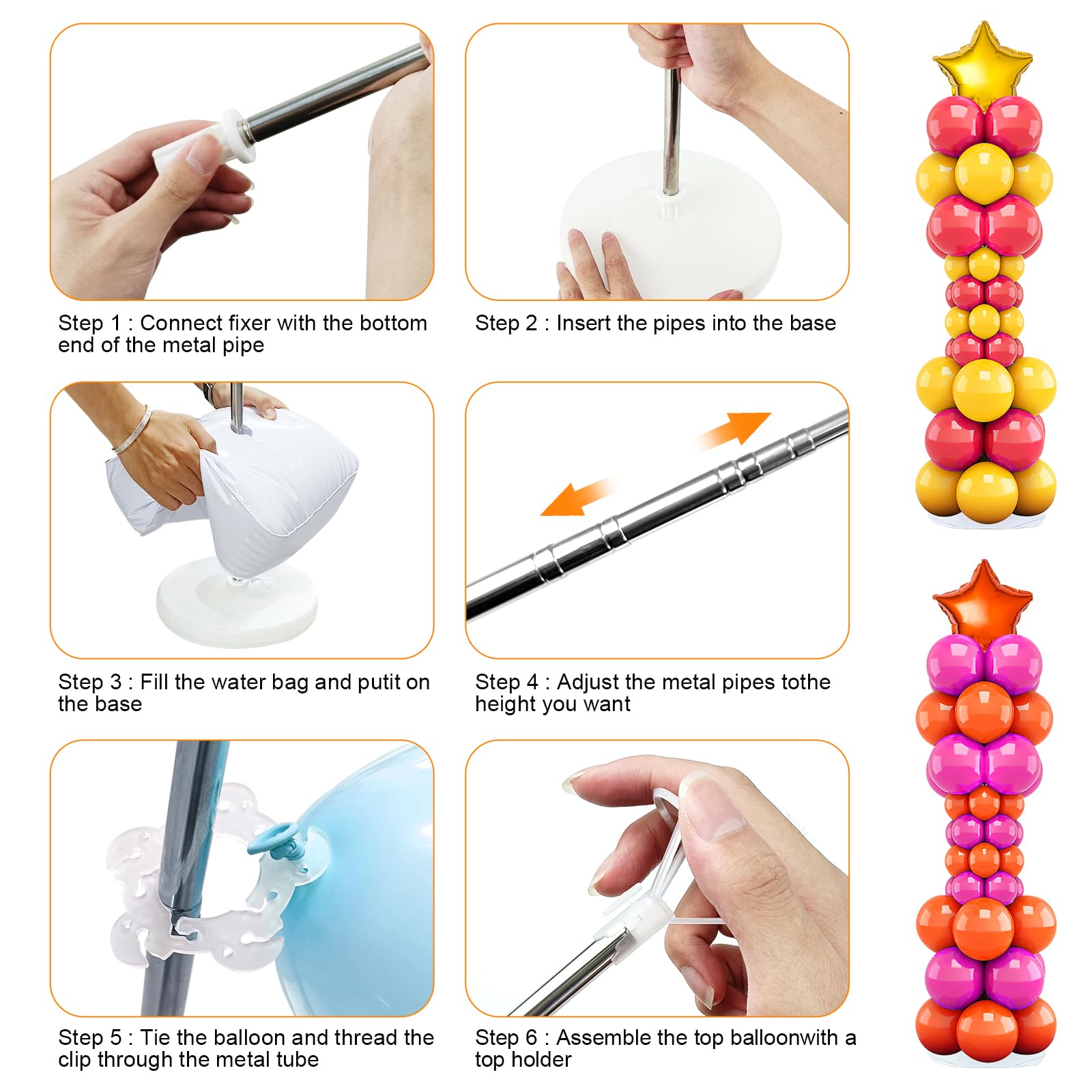 Balloon Column Stand Set of 2, 6.6ft Balloon Arch Stand Adjustable Balloon Column kit with Base Telescopic for Baby Shower Wedding Birthday Graduation