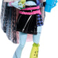Monster High Doll, Frankie Stein in Cropped Sweater and Black Pleather Skirt with Pet Dog Watzie and 7 Accessories Like Earphones, Belt Bag and Snacks