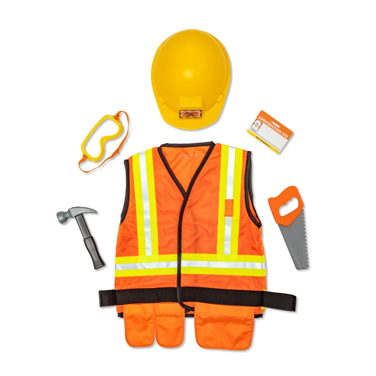 Melissa & Doug Construction Costume, Pretend Play Dress Up Set (6-Pc) Tools, Vest & Accessories, Role Play Toys for Kids 3+