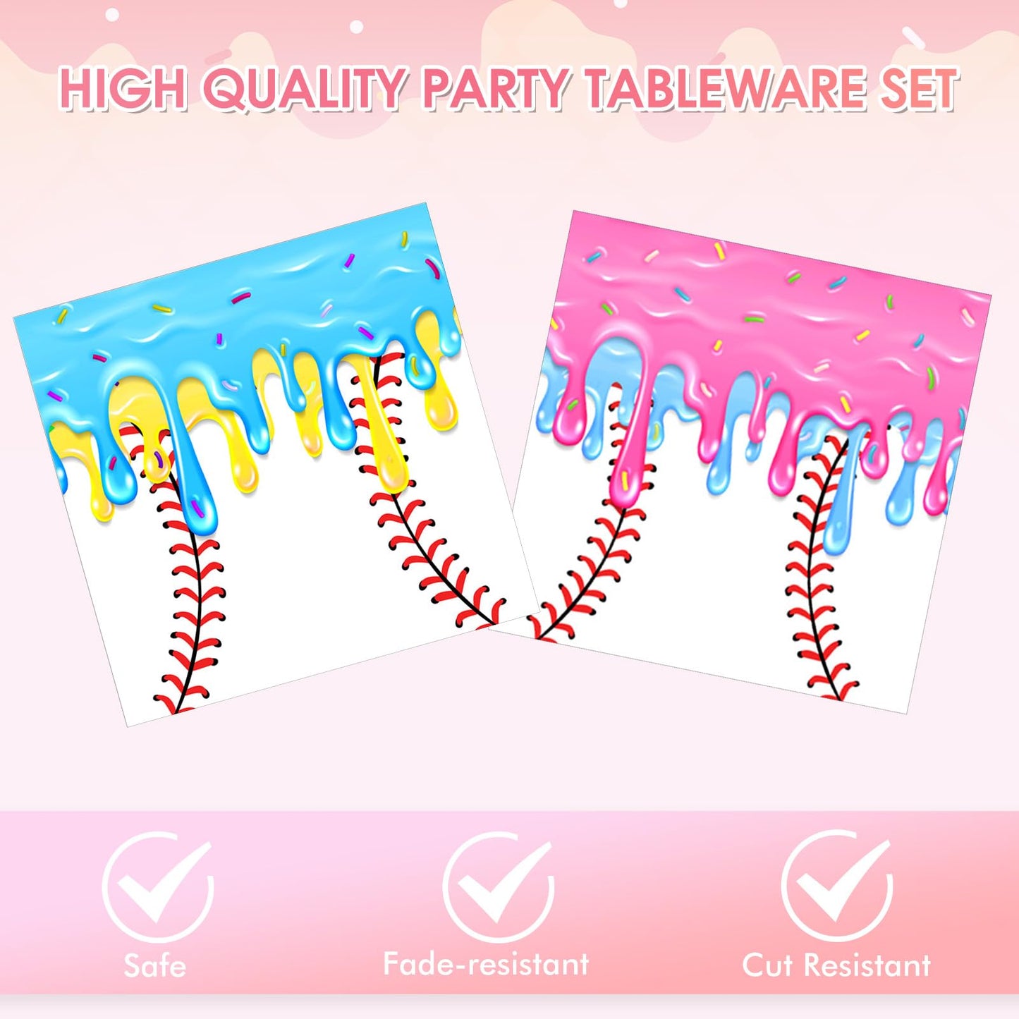 Funnio lucu 40Pcs Ice Cream Drip Baseball Party Decorations, Baseball Drip Birthday Party Dessert Plate and Napkins Tableware Set Sports Themed Party