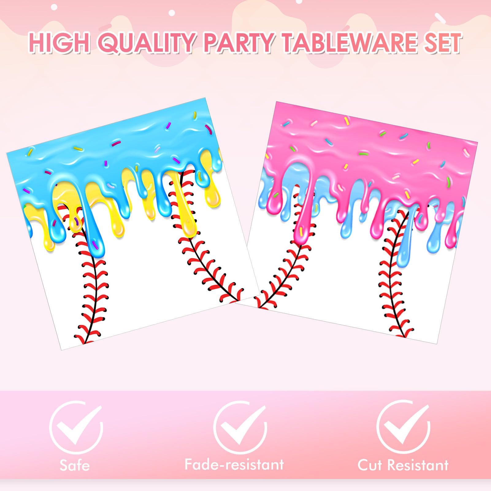 Funnio lucu 40Pcs Ice Cream Drip Baseball Party Decorations, Baseball Drip Birthday Party Dessert Plate and Napkins Tableware Set Sports Themed Party