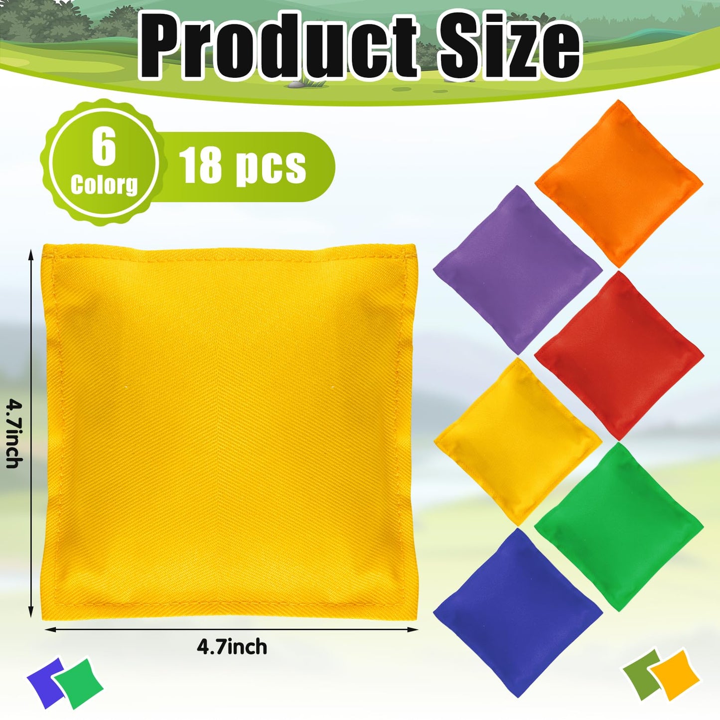 IJRPLM 18 Pack Bean Bags for Tossing, Large Colorful Beanbags, 4.7 x 4.7 in