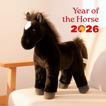 The Petting Zoo Standing Black Horse Stuffed Animal Plushie, Gifts for Kids, Wild Onez Barnyard Animals, Black Horse Plush Toy, 12 inches