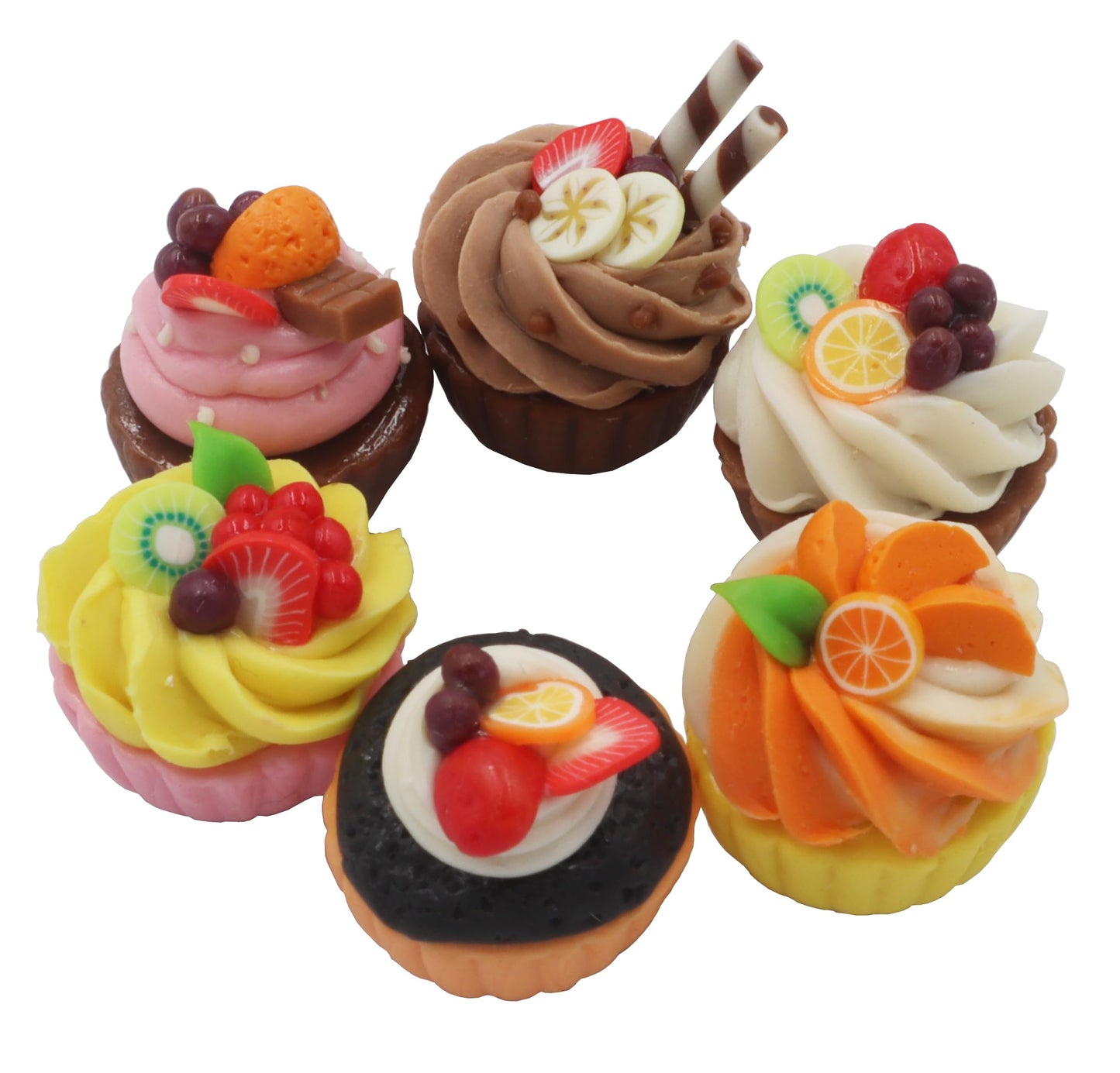 Set of 6 Miniature Cupcakes - Handcrafted Dollhouse Food Accessories, 1/6 Scale Tiny Clay Cupcakes, 0.6 Inch Mini Desserts for Collectibles &