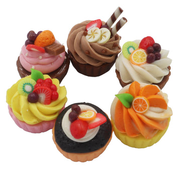 Set of 6 Miniature Cupcakes - Handcrafted Dollhouse Food Accessories, 1/6 Scale Tiny Clay Cupcakes, 0.6 Inch Mini Desserts for Collectibles &