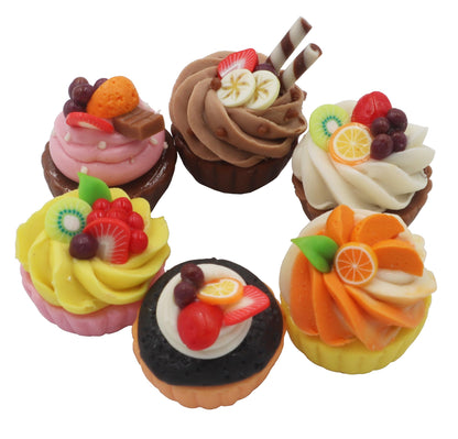 Set of 6 Miniature Cupcakes - Handcrafted Dollhouse Food Accessories, 1/6 Scale Tiny Clay Cupcakes, 0.6 Inch Mini Desserts for Collectibles &