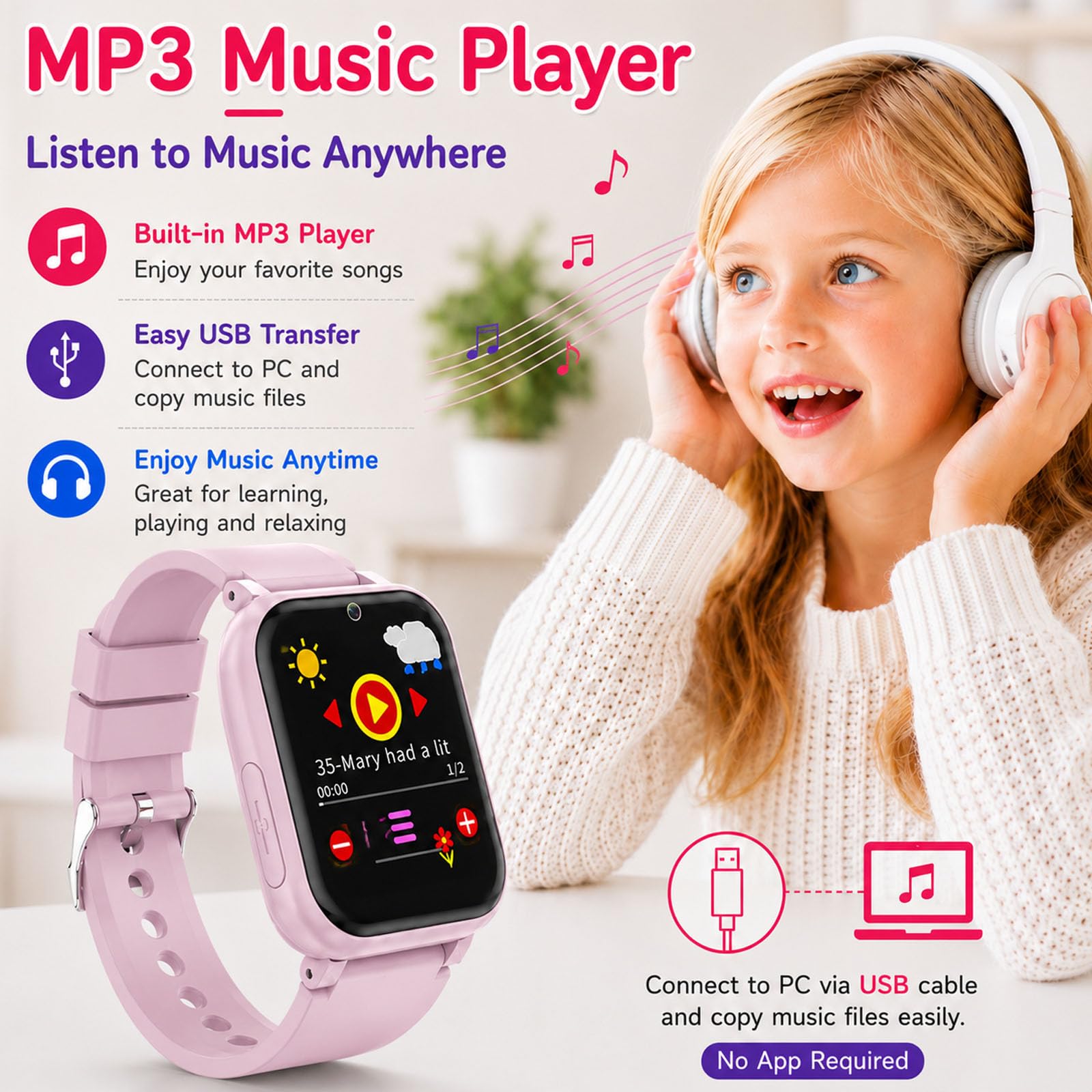 iCHOMKE Smart Watch for Kids, Pink
