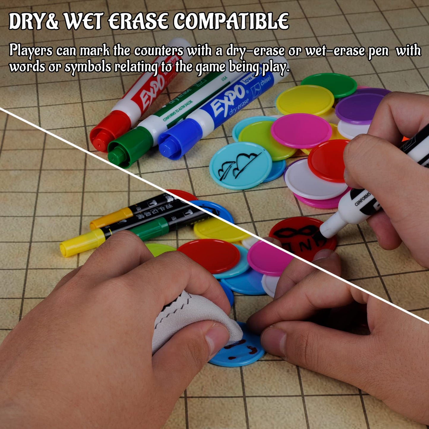 CZYY Blank Erasable Tokens, 100 Reusable RPG Game Counters
