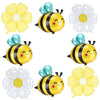 Bee Balloons and Daisy Flower Balloons - 8 Pcs Yellow and Black Bumble bee Foil balloons for Baby Shower, Bee Themed Birthday Party Decorations