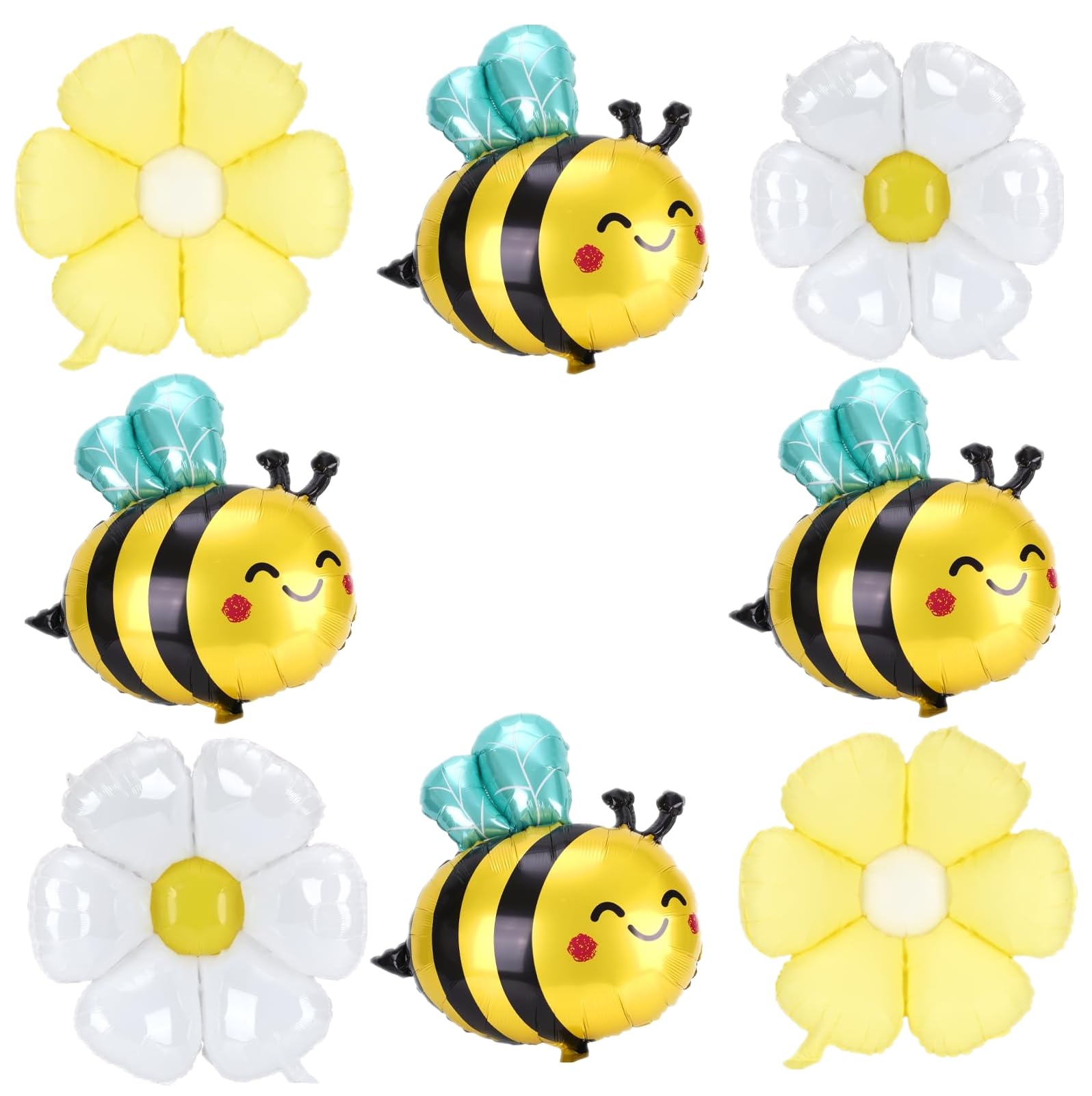 Bee Balloons and Daisy Flower Balloons - 8 Pcs Yellow and Black Bumble bee Foil balloons for Baby Shower, Bee Themed Birthday Party Decorations