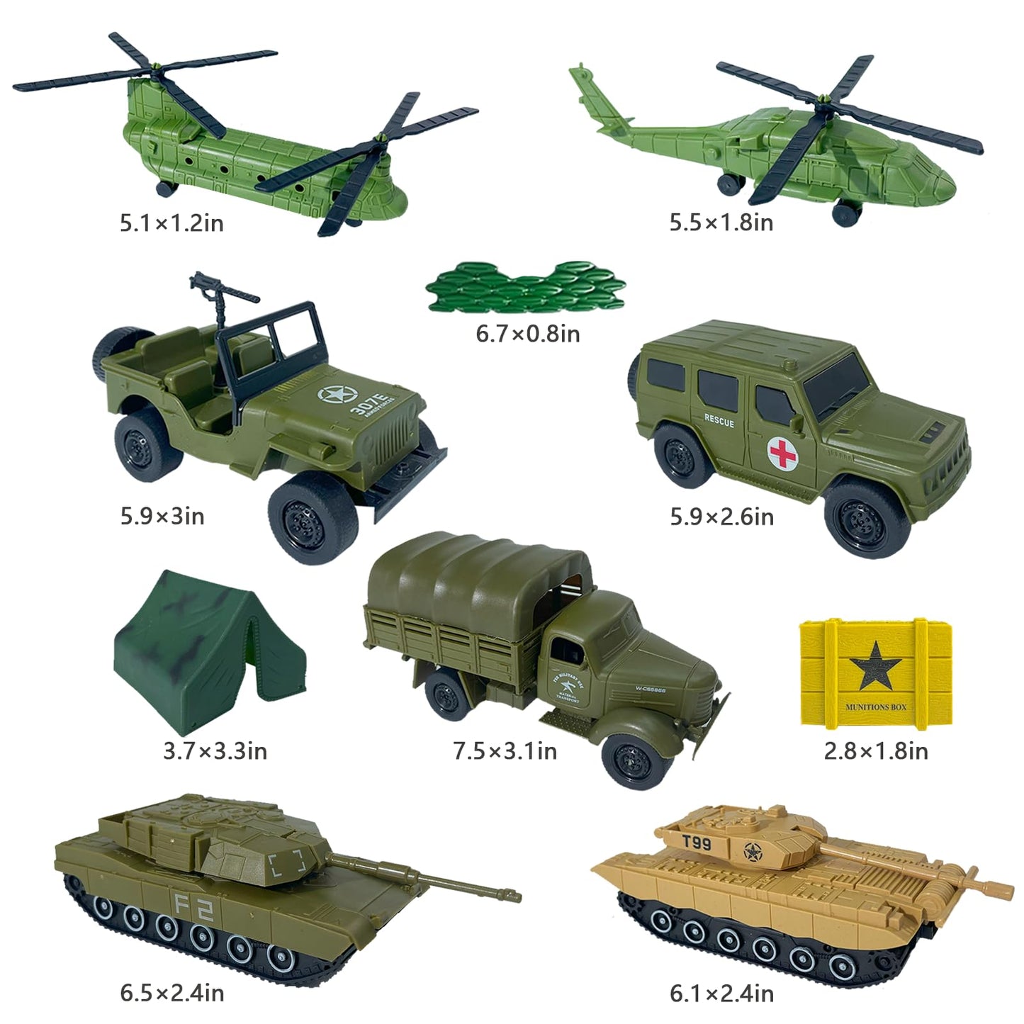 TALGIC Army Men Toys Large Battle Playset-Set Includes Army Men Action Figures, Military Battle Mat, Tanks, Helicopters, Jeep, Ambulance, Trucks