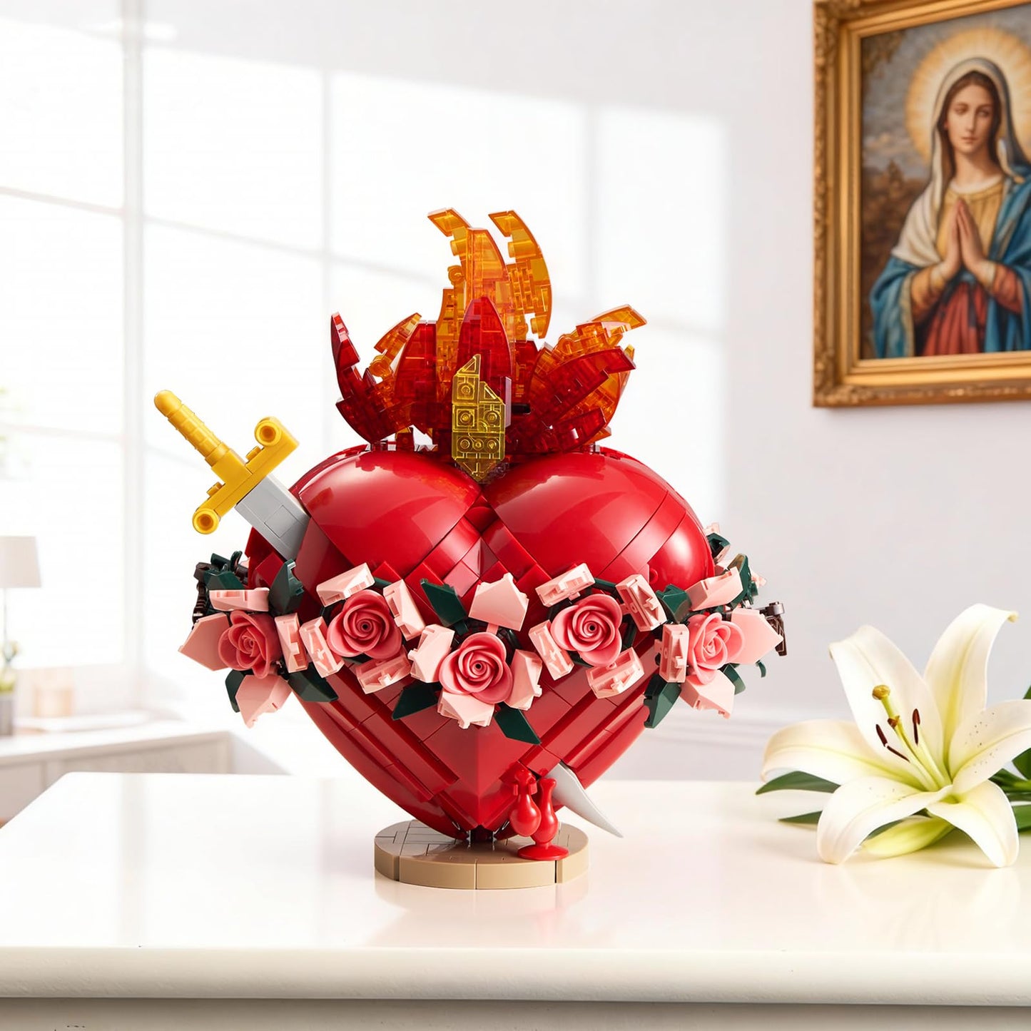 Sacred Heart of Mary Building Block Set, Immaculate Sacred Heart Building Model, Compatible with Lego Jesus Toy Decoration for Prayer Room, Christian