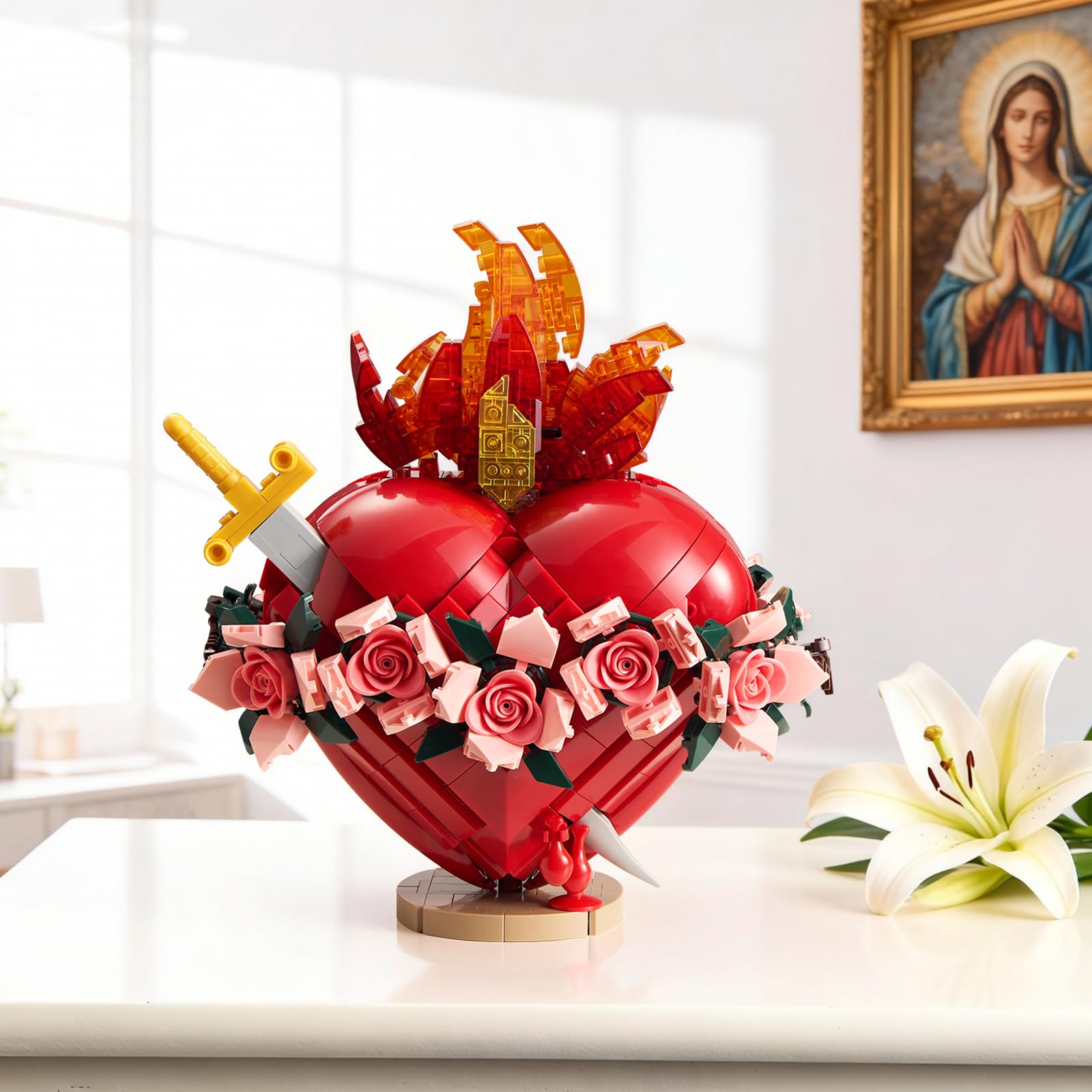 Sacred Heart of Mary Building Block Set, Immaculate Sacred Heart Building Model, Compatible with Lego Jesus Toy Decoration for Prayer Room, Christian