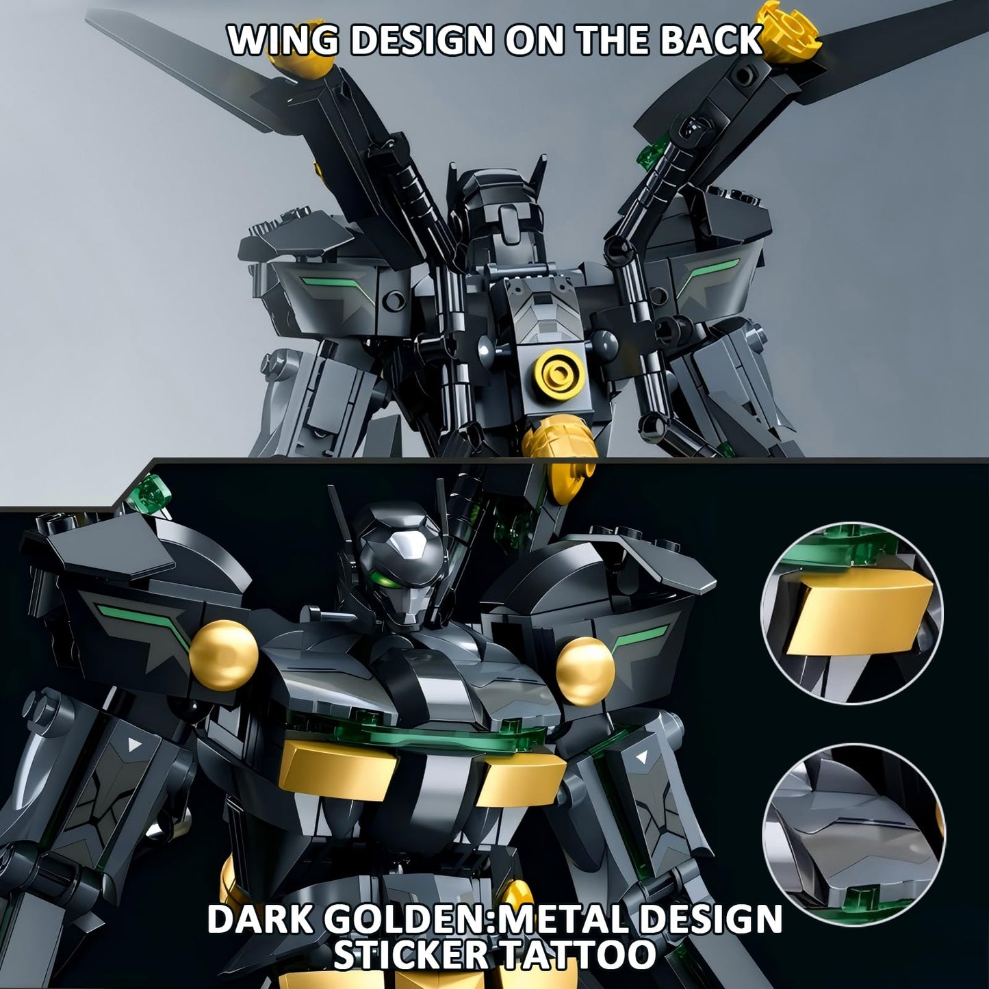 HIGH GODO Black Bat Mech Building Blocks Set for Adults, Robot Model Building Kit with Wings and Swords Weapons, 534 Pieces Creative Collectible Gift
