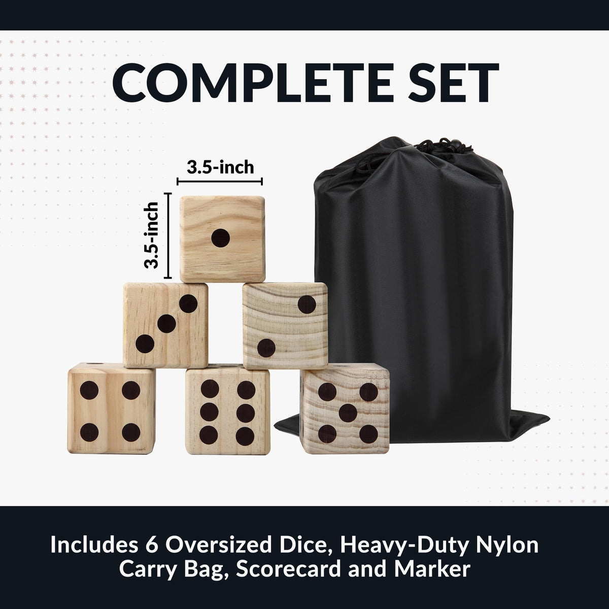 Hathaway High Roller yd Dice Set with 6 x 3.5-in Wooden Dice & Black Nylon Storage Bag, Reusable Scorecard Included yd Dice, Wood