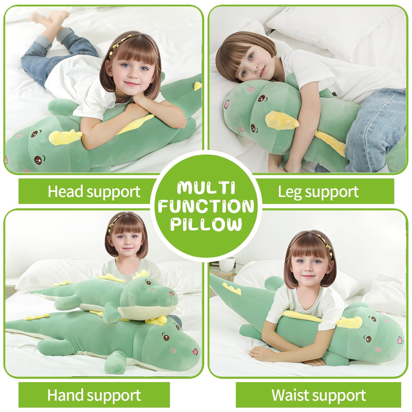 Tianmihou 32 Inch Giant Dinosaur Plush Body Pillow, Cute Long Dinosaur Stuffed Animal, Large Soft Big Dinosaur Plushies Toy, Gifts for Kids Boys Girls