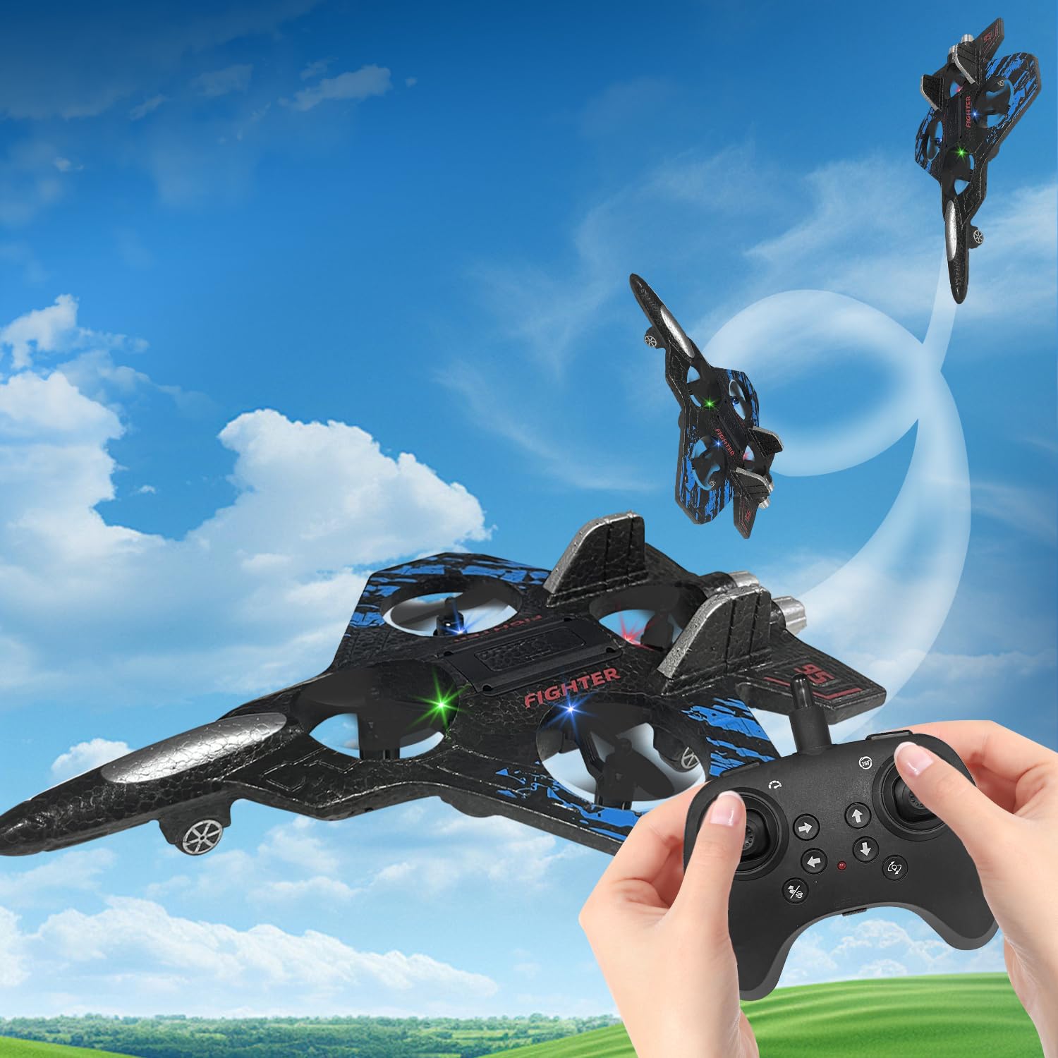RC Airplane for Kids and Beginners, 2.4GHz Foam Drone Remote Control Airplane Outdoor Flying Toy, 360° Drop-Resistant Stunt Spin Remote Fighter Jet