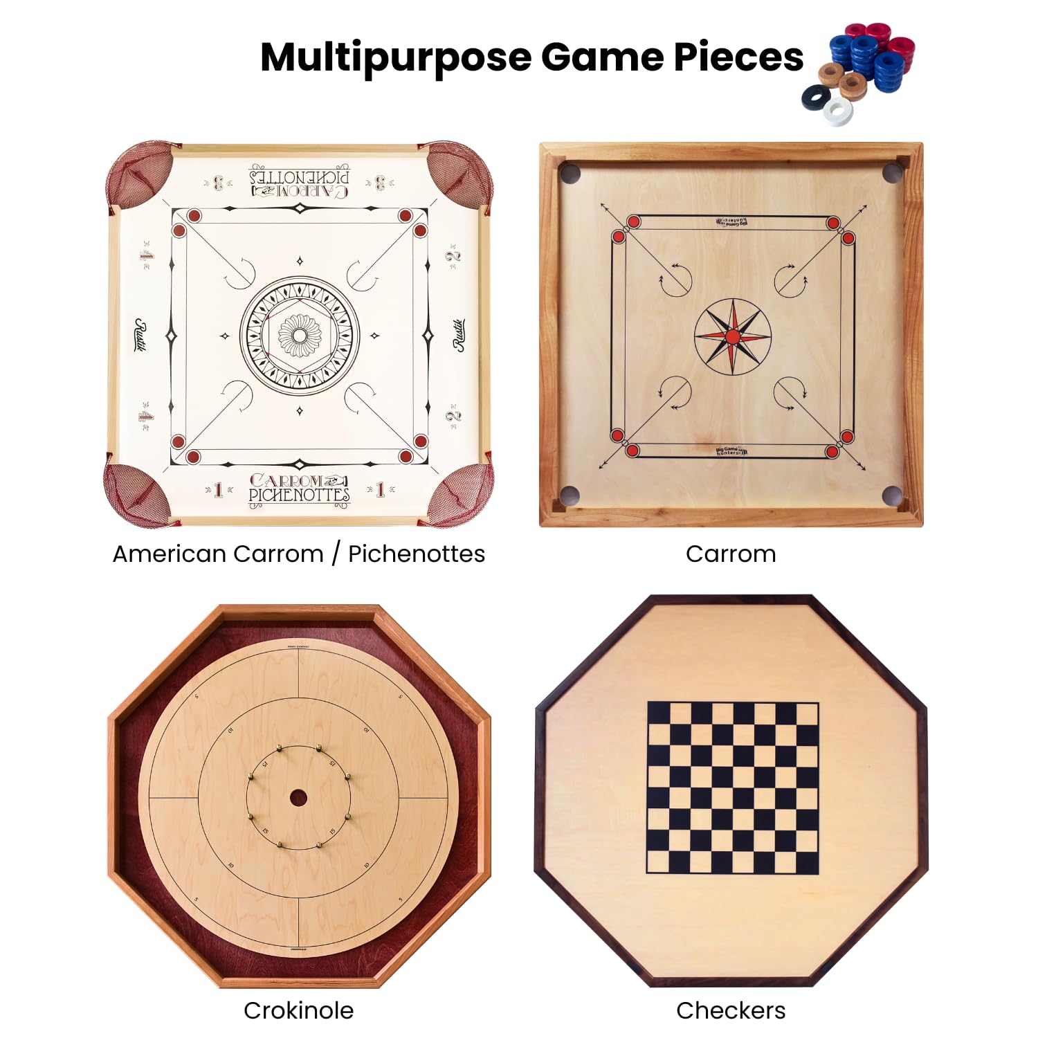 32 Red and Blue Carrom and Pichenotte Board Game Rings (Large Rings - 1 1/4 inch Diameter (3.2cm))