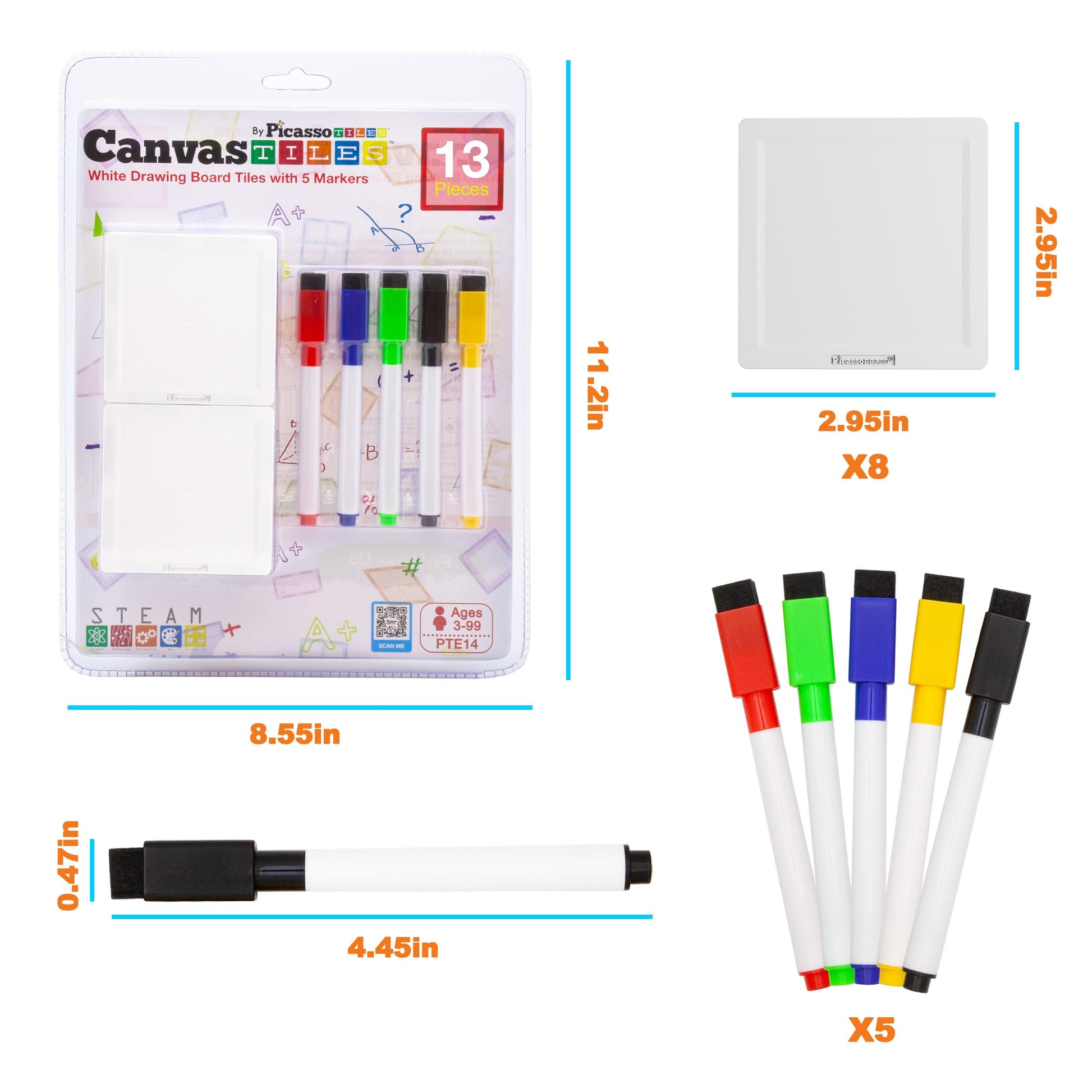 Canvas Tiles Whiteboard with 8 Magnetic Building Tiles & 5 Marker Pens Expansion Construction Blocks STEAM Learning Kits Educational Toy Set Preschool
