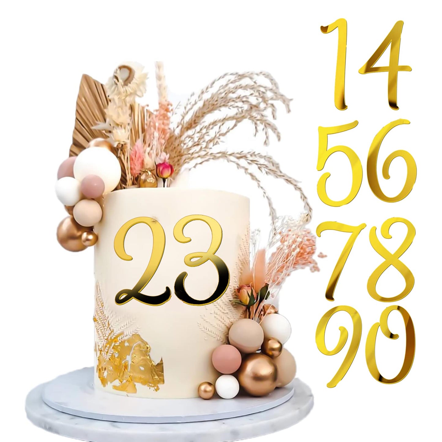 Acrylic Cake Numbers Topper, 0-9 Numbers Happy Birthday Cake Topper Gold Acrylic Wedding Party Cupcake Toppers for Birthday Party Wedding Anniversary