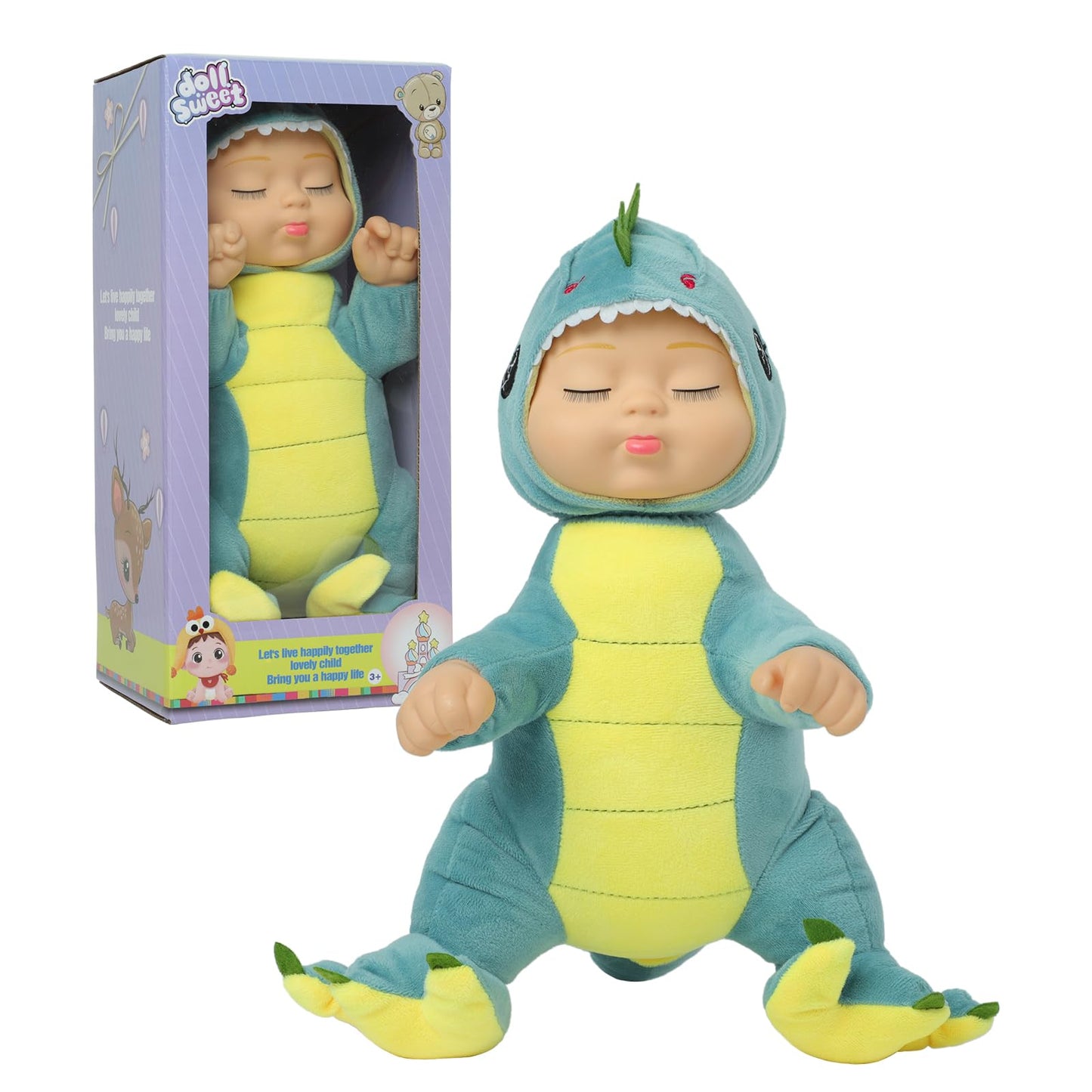 YOYOExment Dinosaur Toys,14 inch Plush Baby Doll,Interactive Singing Lifelike Newborn Doll,Soft Plush Dinosaur Toy Removable hat,Plush Animal Toys