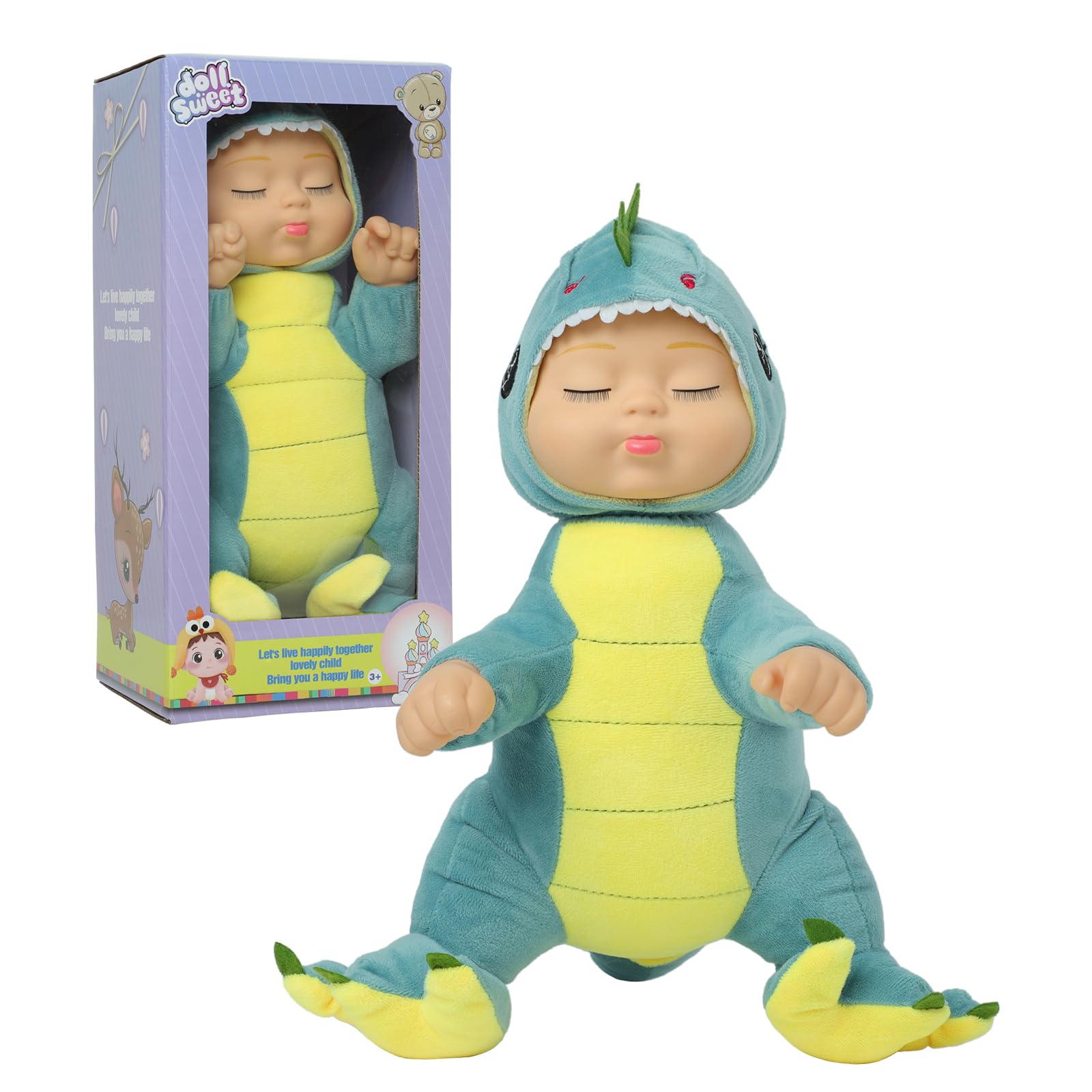 YOYOExment Dinosaur Toys,14 inch Plush Baby Doll,Interactive Singing Lifelike Newborn Doll,Soft Plush Dinosaur Toy Removable hat,Plush Animal Toys