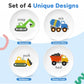 Tiny Expressions - Construction Plates for Toddlers - Set of 4 Melamine Plates for Kids - Excavator, Cement Mixer, Bulldozer, and Dump Truck - Fun