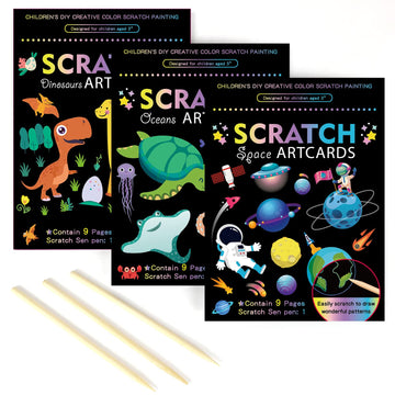 OPUHOHR 3 Set Magic Scratch Paper Art, Colorful Magic Drawing Art Book with 3 Scratch Pen for Birthday Halloween Christmas Party Games Projects Kits