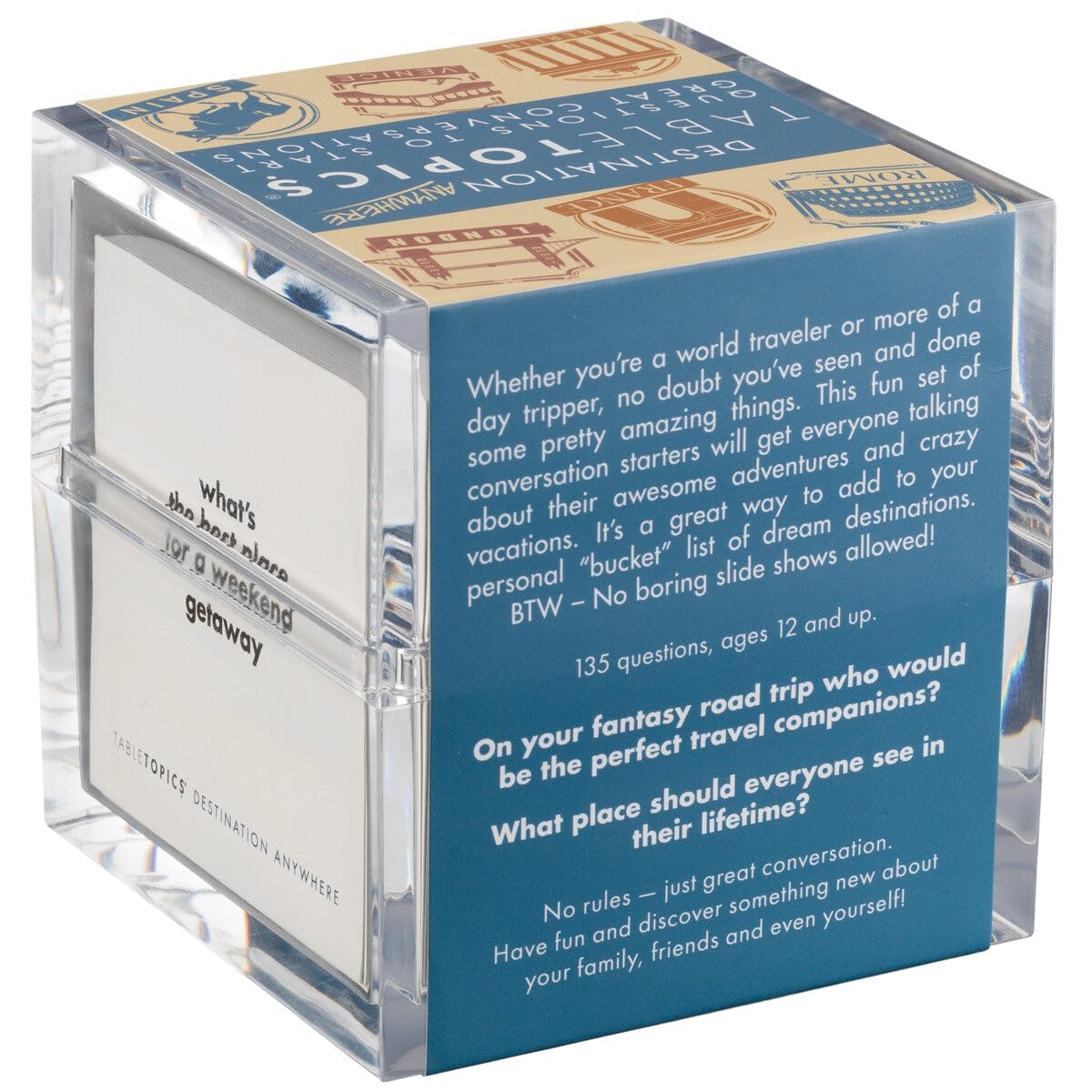 TableTopics Destination Anywhere Question Card Game - 135 Conversation Starter Cards About Travel, Ice Breaker Game for Adult Dinner Parties or