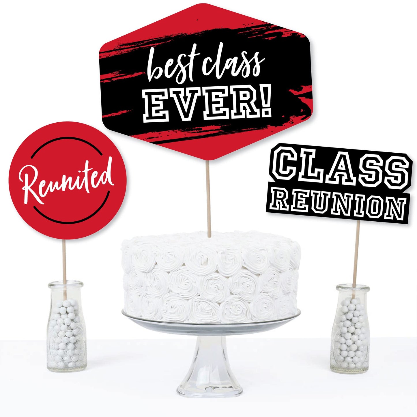Big Dot of Happiness Reunited Red - School Class Reunion Party Centerpiece Sticks - Table Toppers - Set of 15