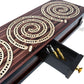 House of Cribbage - 3 Track - Spiral Design Continuous Cribbage Board/Box Inlaid in Rosewood/Maple Wood - Separate Storage Space for Two Deck of Cards