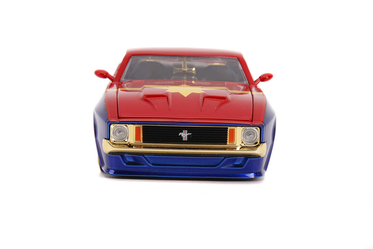 Jada Marvel 1:24 1973 Ford Mustang Mach 1 Die-cast Car with 2.75" Captain Marvel Figure, Toys for Kids and Adults