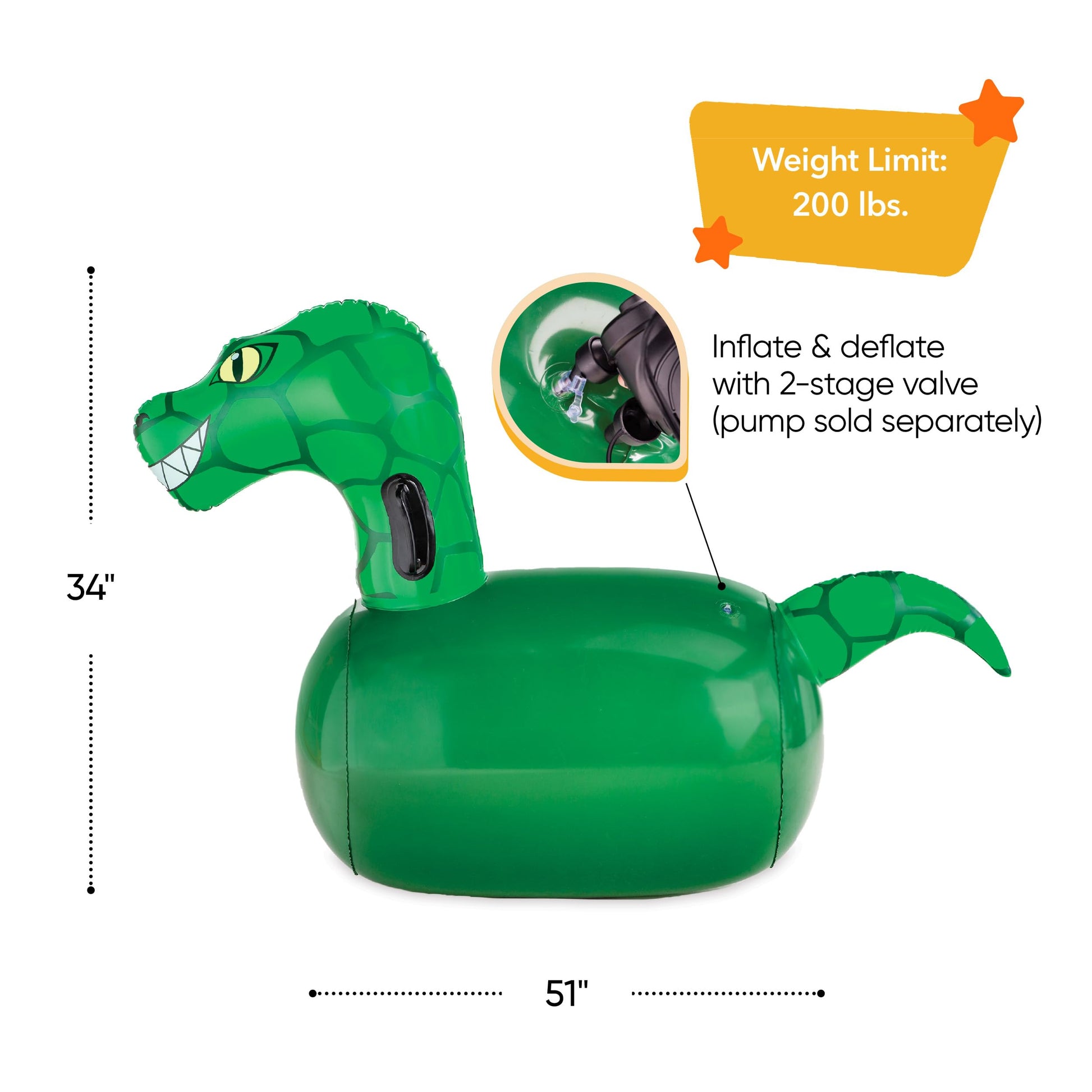 Hearthsong Hop N Go Inflatable Dino Riding Bouncy Hopping Toys for Kids Ages 5+ - Ride On Bouncer Animal Hopper Jumping Toys for Outdoor Games