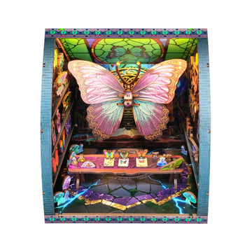 Butterfly Miniature Wooden House Kit with Atmosphere Lighting Vintage Aesthetic Decorative Collection Book Nook Kit