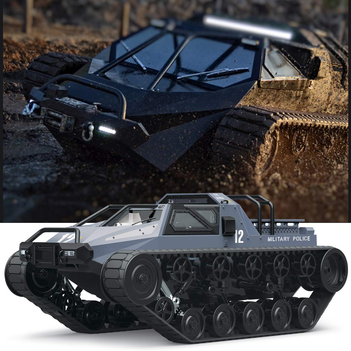 Mostop Remote Control Crawler High Speed Tank Off-Road 4WD RC Car 2.4 Ghz RC Army Truck 1/12 Drift Tank RC Tank for Kids Adults