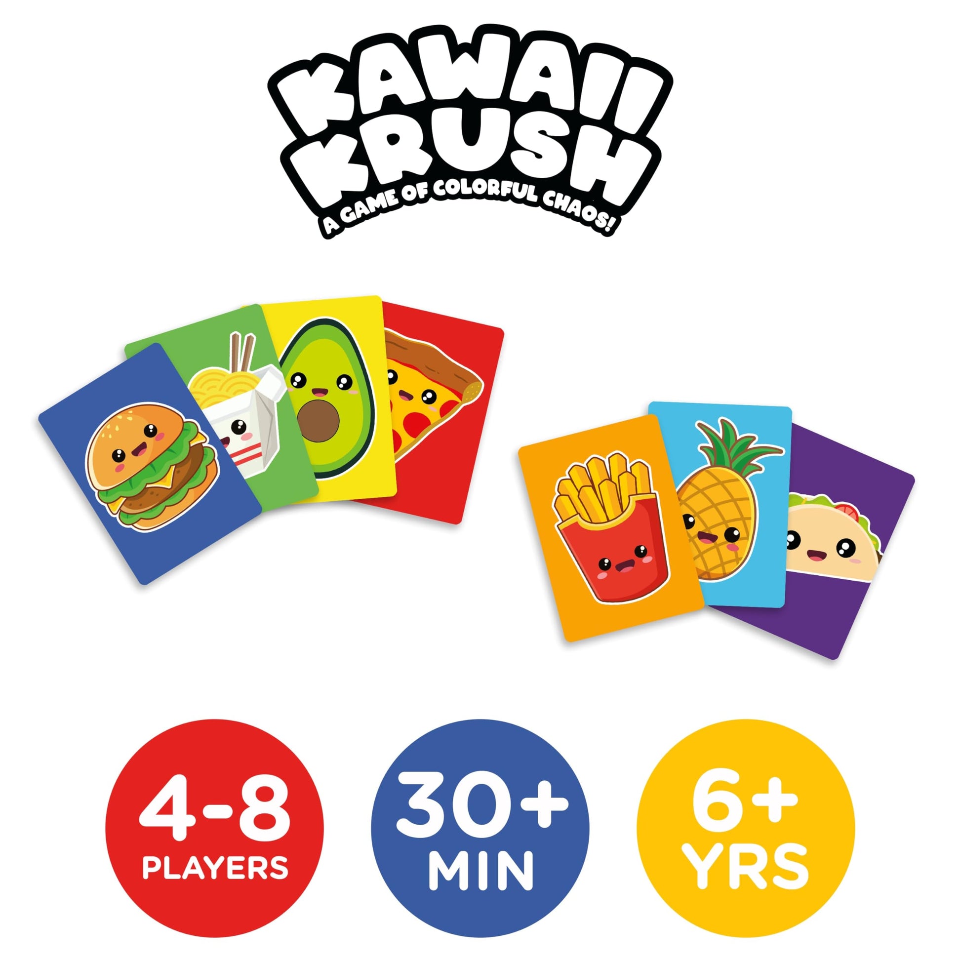 Aquarius Kawaii Krush Card Game, Colorful Chaos Party Game with Cute Food Art for Kids, Teens & Adults, 4-8 Players, Ages 6+, 30+ Min Party Gift Set